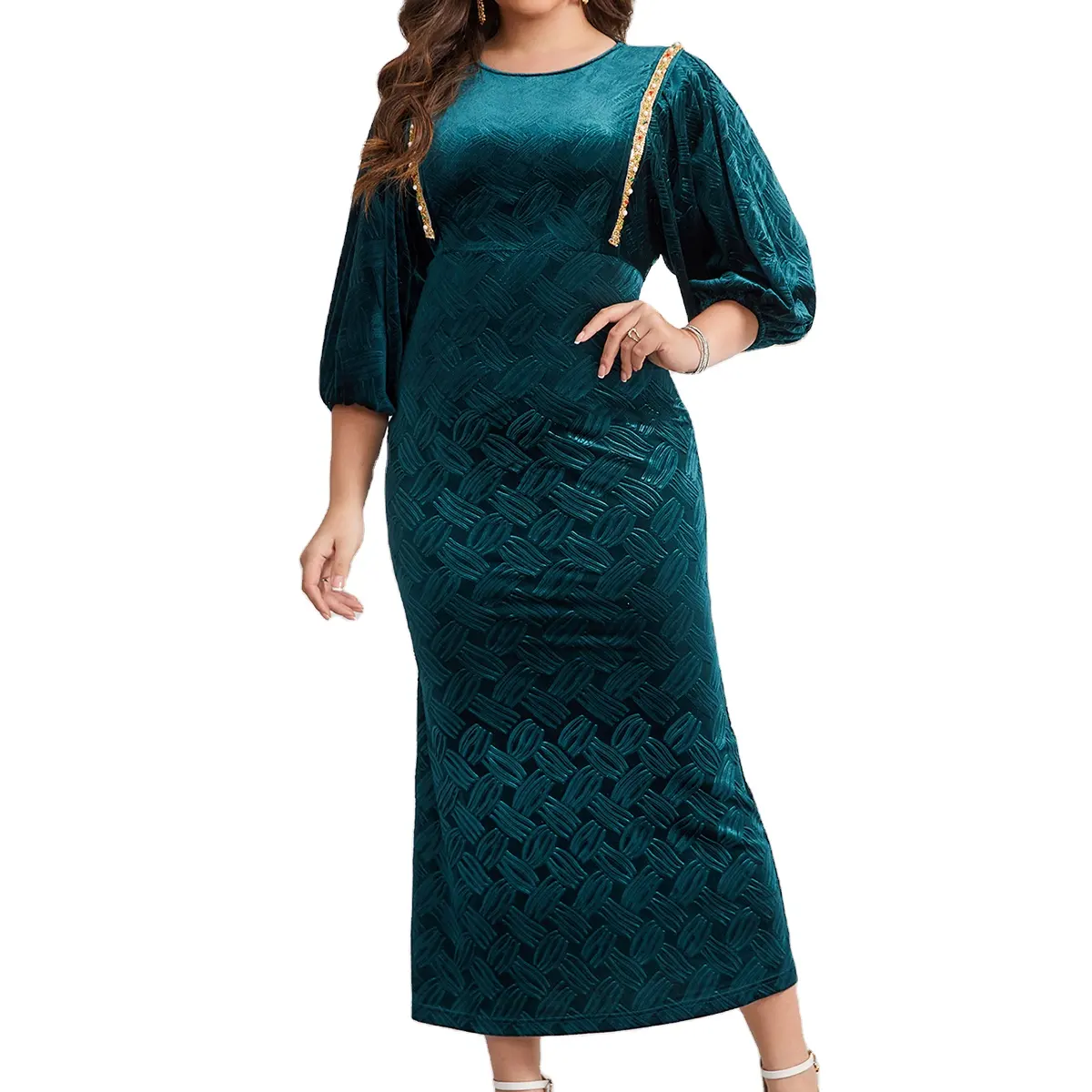 Элегантные трикотажные Повседневные платья макси для женщин зеленое бархатное приталенное длинное платье Модная женская уличная одежда 2024 новое поступление