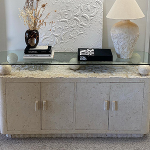 KUMUSI <span class=keywords><strong>Table</strong></span> <span class=keywords><strong>console</strong></span> en travertin beige clair <span class=keywords><strong>Table</strong></span> d'entrée en pierre de marbre beige avec taille personnalisée - Product Image 5