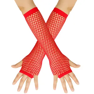 Venta caliente guantes elásticos de red sexy guantes largos de malla Punk medio dedo Club fiesta etiqueta guantes mujeres