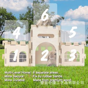 Wooden Rabbit Castle Hiding <b>House</b> Medium Size Chewproof Pet <b>Bed</b> For Rabbits And Hamsters Natural Wood Color Rectangle Shape - Product Image 4