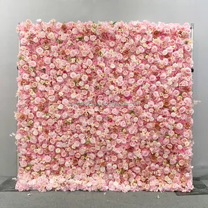 Sunwedding Silk 3D Artificial Flower Wall For Wedding Decoration Cloth Back Roll Up Red Rose Flower Wall