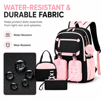 Ensemble de sac à dos scolaire personnalisé 3 pièces avec sac à lunch, trousse à crayons, grande capacité, multi-poches, résistant à l'eau, pour filles