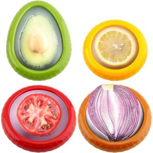 Set of 4 <b>Mini</b> Plastic Refrigerator <b>Storage</b> <b>Box</b> Avocado Tomato Silicone Film Sealed Vegetable Fruit Preservation <b>Box</b> - Product Image 1