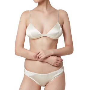 SUHE Luxury 100% Silk Woven Floral Wireless <b>One</b>-Piece Bra Panty Set for Women Thin Triangle <b>Cup</b> Bralette Breathable Seamless - Product Image 4