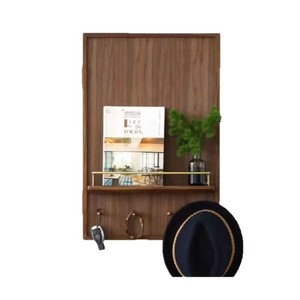 Solid Wood <b>Wall</b> Mounted Storage Rack With <b>Hooks</b> For Home Living Room <b>Key</b> And Mail Organizer Rectangle Shape Multipurpose - Product Image 5