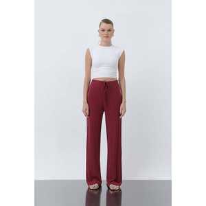 Pantalon large côtelé pour femme, taille haute, en tricot respirant - Product Image 3