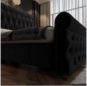 Lit rembourré en cuir avec rangement double, tête de lit haute, lit simple, double, luxe, <span class=keywords><strong>matrimonial</strong></span>, king size, lit à vérin à gaz, échantillon gratuit - Product Image 4