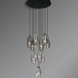 Modern American Style Lamp Drop Spiral Crystal Brass Chandelier Glass Chandelier Glass Hanging Light Crystal Pendant Lights