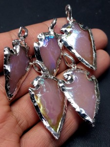 Pendentif poli en forme de feuille avec pointe de flèche en quartz rose naturel, thème Aura, pour collier DIY homme et femme - Product Image 5