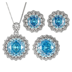 High-grade Eco-friendly Copper Wholesale Jewelry <b>Set</b> Rose Cut 14-10mm Sea Blue Cubic Zirconia Fashion Bulk Jewelry <b>Set</b> - Product Image 1