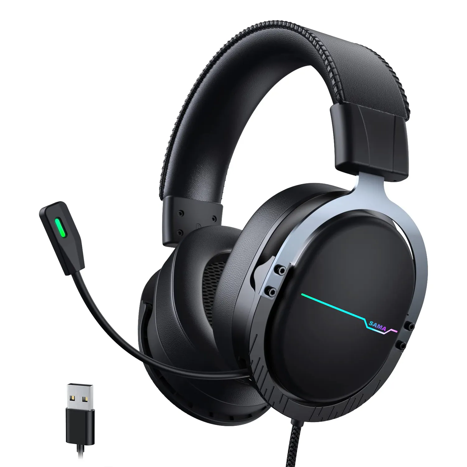 SAMA Custom Best 7.1 Gaming Headset RGB USB Gamer Bass Surround Noise Cangelling Microphone Over Ear Gaming Headphones