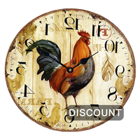 Grosir 13 inci Promosi Klasik Murah kayu MDF jam dinding cock retro gaya Amerika untuk dekorasi ruang tamu farmhouse