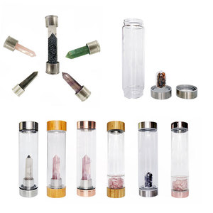 Gourde en verre inoxydable, 10 ml sans Bpa, 16oz, en cristal, pour guérison, avec Quartz Rose, transparent - Product Image 6