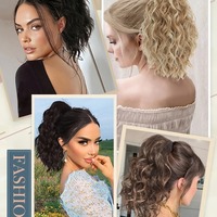 Extensions de cheveux synthétiques à clipser, effet vague d'eau, 14 pouces, nouées à la main, en noir, marron, jaune