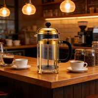 Pembuat Kopi French Press Kustom dari Kaca Borosilikat dengan Plunger Kopi 350ml / 600ml / 1L