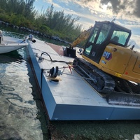 Plateforme de travail flottante modulaire avec pieds de support |   Plateforme flottante pour opération d'excavation et de forage en zone humide