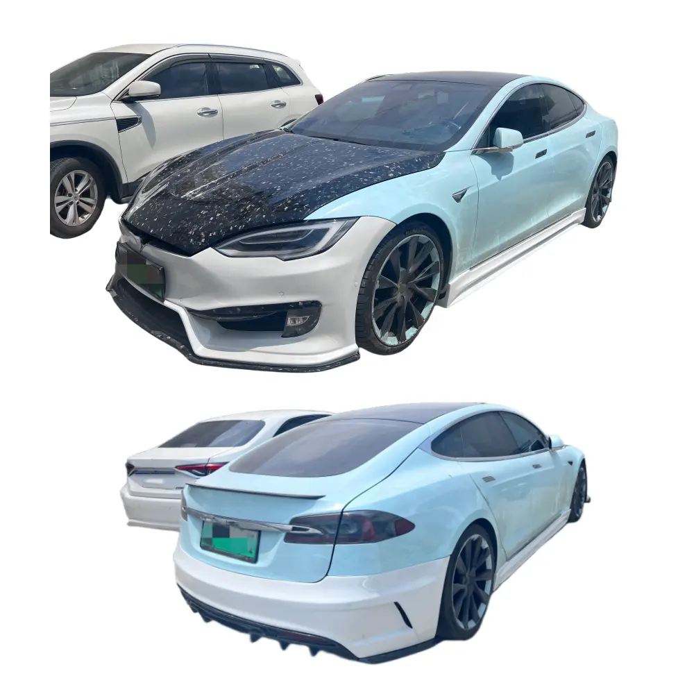 Kit carrosserie style PD en fibre de carbone avec calandre de pare-chocs avant et jupes latérales pare-chocs arrière capot de spoiler d'aile arrière pour Tesla Model S
