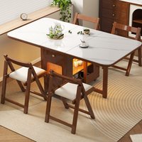 Ensemble de table et de chaises de salle à manger pliantes télescopiques modernes avec plateau en bois massif, design gain de place
