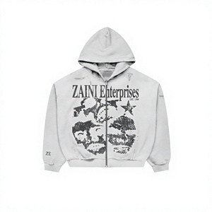 <b>Men</b> Zipper Hoodie 400 GSM Cotton Polyester <b>Fleece</b> Light <b>Grey</b> Heavyweight Custom Screen Print Embroidery Private Label - Product Image 1