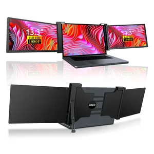 FOPO Monitor Game Ganda 13.3 Inci, Monitor Portabel Layar Tiga IPS 1080 P untuk Laptop dengan Perbedaan Ukuran