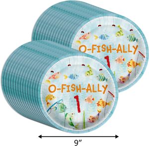 O'fishally One Décorations de fête d'anniversaire modernes 1er Vente chaude 9 en assiettes en papier - Product Image 1
