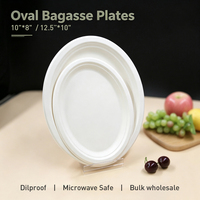 Assiettes ovales jetables robustes de 10 pouces en bagasse, résistantes à l'huile, compatibles micro-ondes, biodégradables, en canne à sucre, pour plats de fête, en vrac