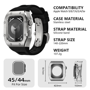 Boîtier de montre en acier inoxydable doré de luxe pour kit de modification, <span class=keywords><strong>bracelet</strong></span> en silicone gravable pour <span class=keywords><strong>Apple</strong></span> <span class=keywords><strong>Watch</strong></span> Series 9 8 7 6 5 4 <span class=keywords><strong>SE</strong></span> 44 mm 45 mm - Product Image 6