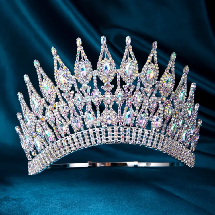 2023 Full Round Wedding Big and AB Stone Tiara and Crown Queen Miss World Tall Pageant Contour Crown for women
