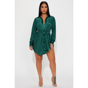 Nouvelle robe plissée mini à manches longues pour femme, design élégant, haute qualité, sexy, printemps, décontractée - Product Image 1