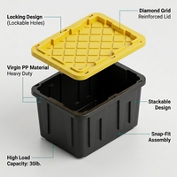 Boîte de rangement robuste en plastique, bac de rangement durable, étanche, extérieur, noir, avec couvercle verrouillable pour les acheteurs en gros B2B/commerciaux
