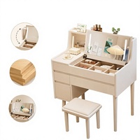 Coiffeuse Moderne Directe avec Miroir Rabattable, Convertible en Bureau, avec Rangement en Commode, Réglable, pour Chambre et Bureau à Domicile