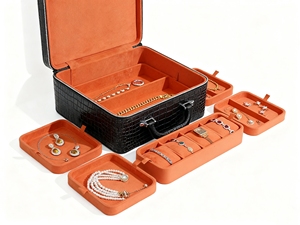 Caja de Almacenamiento de Joyería Multifuncional de Cuero Personalizable, Organizador de Aretes, Caja de Accesorios con Cierre y Asa - Product Image 3