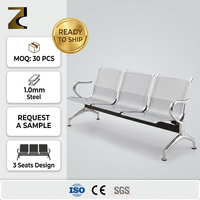 Chaise de salle d'attente 3 places en acier chromé avec dossier perforé, en acier laminé à froid, pour aéroport, clinique, hall, vente en gros
