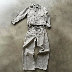 Ensemble deux pièces en jean pour homme : veste et pantalon en denim délavé à l'acide, en denim épais, de la marque Custom Jean Factory - Product Image 1