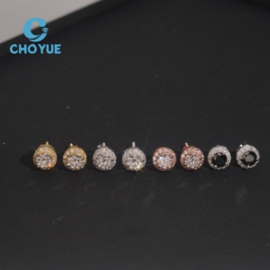 Hot Sale Ready to Ship Pass Diamond Tester Halo Design Screw <b>Back</b> Silver 925 VVS Moissanite <b>Earrings</b> - Product Image 2