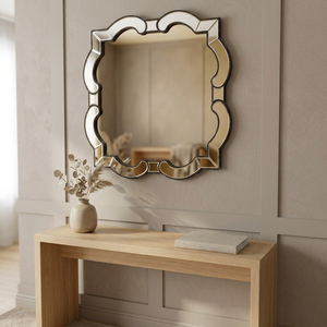 Espejo de pared con marco de metal y superficie de vidrio, estilo Art Deco, decorativo para el interior del hogar. - Product Image 1