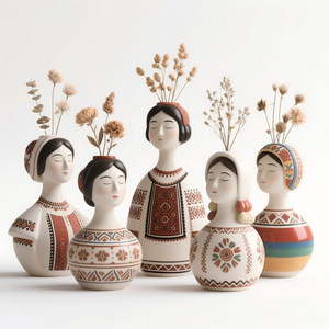 Vaso in Ceramica Souvenir della Bulgaria. Scultura 3D Personalizzata Dipinta a Mano, un Vaso che Unisce l'Arte Floreale al Patrimonio Folcloristico Balcanico - Product Image 2