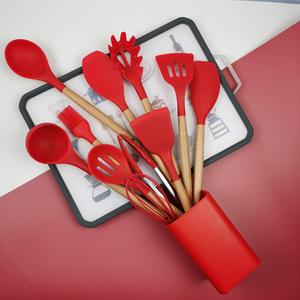 ชุดเครื่องใช้ในครัวพร้อมที่ใส่12ชิ้น,เครื่องมือห้องครัวซิลิโคนที่จับไม้พายมีช่องตะหลิวช้อนพลิก - Product Image 4