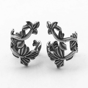 yunnique <b>Cuff</b> <b>Earrings</b> Plant Pattern Titanium Steel Retro Leaf Design For Men And Women Couple Jewelry - Product Image 5
