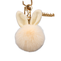 Joli porte-clés en peluche avec oreilles de lapin et boule moelleuse, pendentif pour sac
