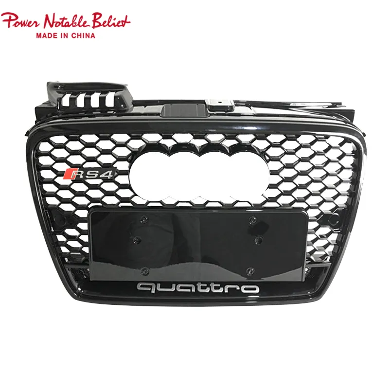 Front Grill Cho Audi A4 A4L Vật Liệu Màu Đen RS4 Tản Nhiệt Trung Tâm Tổ Ong S4 Nướng Quattro Phong Cách 2005 2006 2007