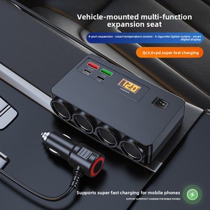 Allume-cigare de voiture 120W, double USB + double type-C, charge rapide multifonction, affichage intelligent de la tension, chargeur 12-24V - Product Image 1