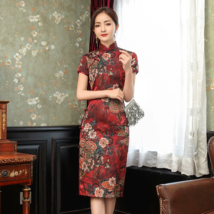 Geleneksel çin Qipao elbise kadınlar seksi ince bölünmüş uzun <span class=keywords><strong>Cheongsam</strong></span> artı boyutu saten Vestidos asya giyim - Product Image 2