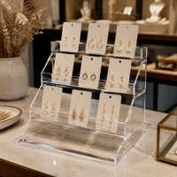 Présentoir à boucles d'oreilles en acrylique personnalisé, support de comptoir transparent à niveaux pour cartes de bijoux, support de base avec logo OEM, support HD