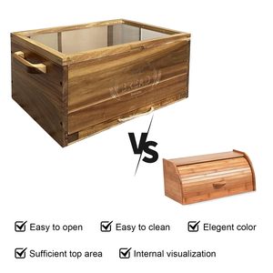 Caja de madera de acacia grande para el mostrador de la cocina, tabla de cortar pan de madera con bandeja para <span class=keywords><strong>migas</strong></span>, contenedor de almacenamiento de pan, caja de granja - Product Image 6