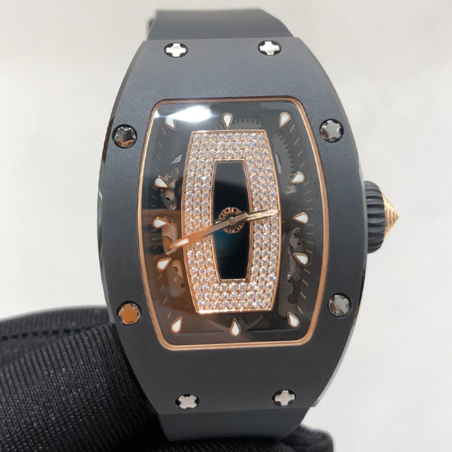 Luxury Rose Gold Diamond Bezel Black Ceramic Sapphire Crystal Case Versatile and Elegant Womens Fashion Mechanical Watch