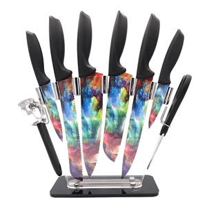 3D printing of rainbow blade six-piece Kitchen Knife Set with plastic handle with scissors and acrylic knife holder