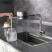 Robinet de cuisine certifié CE en alliage de zinc, finition brossée contemporaine, extractible, double fonction, rotation à 360 degrés, pour hôtel et appartement