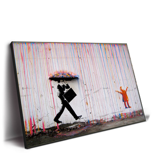 Dipinti murali moderni grande tela art decor personalizzato <span class=keywords><strong>Banksy</strong></span> Graffiti pioggia colorata - Product Image 1