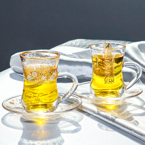 Золотая кофейная чашка в турецком стиле с индивидуальным дизайном, классическая стеклянная чашка для послеобеденного чая и свадебного торжества с блюдцем в комплекте - Product Image 6